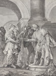 ダニエルは長老たちと議論し、スザンナは左側に立っています, 1732-50. 作： Pietro Monaco