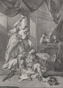 眠っているシセラの神殿にテントのペグを打ち込むジャエル。 1730-39。 作： Pietro Monaco
