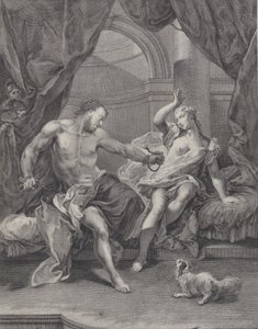 ベッドに座るサムソンとデリラ。 1730-39。 作： Pietro Monaco