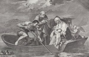 1730-50年、ボートに乗った聖家族と共にエジプトへの逃亡。 作： Pietro Monaco