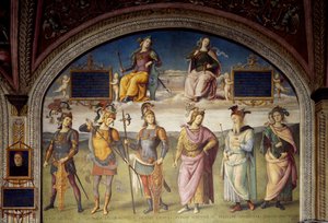 6人のアンティーク・ヒーローによる不屈と節制の寓話 作： Pietro Perugino