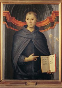 Nicolas de Tolentino (1245-1305) - Saint Nicholas of Tolentino par Perugino (c. 1450-1523)です。キャンバスに油彩、サイズ：79x62、ローマ、バルベリーニ宮殿 作： Pietro Perugino
