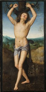 Saint Sebastian - ペルージーノ（1450年頃～1523年）作の「聖セバスチャン」。木に油彩。サイズ：174x88cmストックホルム国立博物館 作： Pietro Perugino