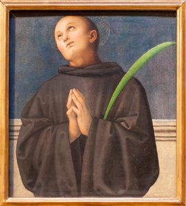 St Placidus (óleo sobre madeira) 作： Pietro Perugino
