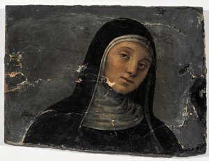 聖スコラスティカ（木に油彩（断片 作： Pietro Perugino