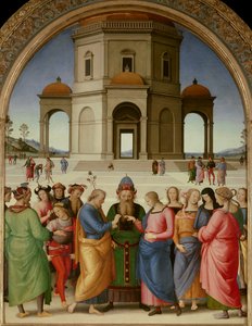 聖母の結婚」 ピエトロ・ヴァヌッチ（イル・ペルジーノ）（1450-1523）の絵画 1504年 Sun.2,36x1,86 m - Caen, museum of Fine Arts - 「聖母の結婚」 イル・ペルジーノと呼ばれるピエトロ・ヴァヌッチ（1450-1523）の絵画、木に油彩（234x18 作： Pietro Perugino
