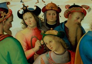 聖母の結婚、求婚者の詳細、53750のパネル詳細に1500-04のオイル 作： Pietro Perugino