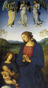 天使のいる聖母子、c.1496-1500（木の油） 作： Pietro Perugino