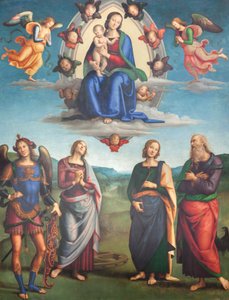Virgem com criança na glória com santos 作： Pietro Perugino