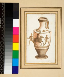 オイノコエ（黒チョーク、一部はペンと茶色のインク、水彩で着色したもの 作： Pietro Santi Bartoli