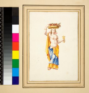 絵画のある壁の大きなデザイン。(黒のチョーク、ペンと茶色のインクで描かれたもの、水彩で着色されたものがあります。) 作： Pietro Santi Bartoli