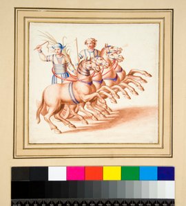 二人の戦車乗り（黒チョーク、一部はペンと茶色のインク、水彩画で着色