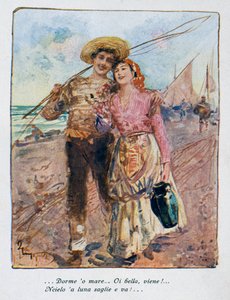 漁から戻る ピエトロ・スコッペッタ（1863-1920）のイラスト イタリア 20世紀 作： Pietro Scoppetta