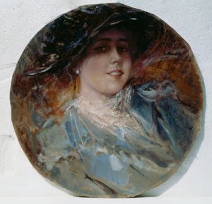 輝く笑顔、ピエトロ・スコペッタ（1863-1920）作、厚紙にキャンバスに油彩、37.5 cm 作： Pietro Scoppetta