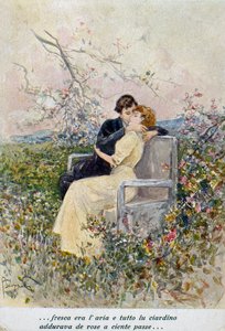 二人の恋人 ピエトロ・スコッペッタ（1863～1920年）のイラストレーション イタリア 20世紀