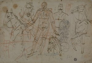 男性、馬、および装飾デザインのスケッチ 作： Pietro Sorri