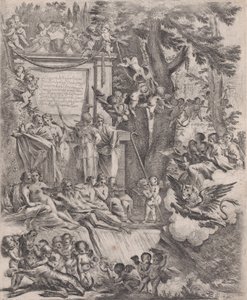 1637年、ルッカの司教としてフランシオッティ枢機卿が到着したことを記念する寓話。 作： Pietro Testa