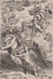 砂漠のマグダラのマリア、右側に天使が背負った十字架 1630年。 作： Pietro Testa