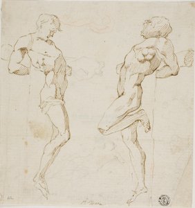 十字架上の盗賊のための習作（レクト）、人物のスケッチ（裏面） 作： Pietro Testa