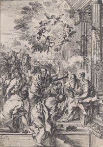前に設定されたマギの崇拝と建築の列柱、ca。 1640年。 作： Pietro Testa