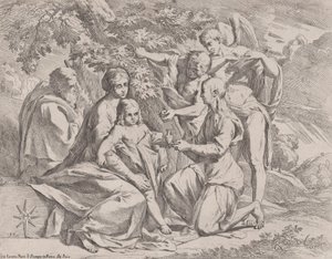 天使に養われた聖家族, ca. 1642-44。 作： Pietro Testa