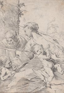りんごを持った幼児の聖ヨハネと聖家族、約。 1630年。 作： Pietro Testa