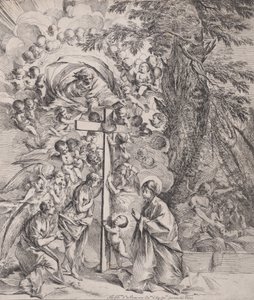 右側に眠っている聖ヨセフの夢、クロのそばにいる聖母子… 1635-37。 作： Pietro Testa