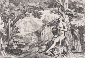 豚の間の放蕩息子、一連の 4 枚の版画から。 1645年。 作： Pietro Testa