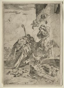 疫病の犠牲者のために聖母と執り成している3人のルッケーゼ聖人。 1630-31。 作： Pietro Testa