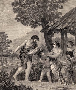 ロムルスとレムス。ピエトロ・ダ・コルトーネの絵の後のエングレーヴィング。1860年のエングレーヴィング。
