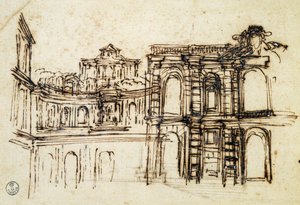 ピエトロ・ダ・コルトーナことピエトロ・ベレッティーニ（1596-1669）によるフィレンツェのピッティ宮殿の劇場のための習作（イタリア 作： Pietro da Cortona