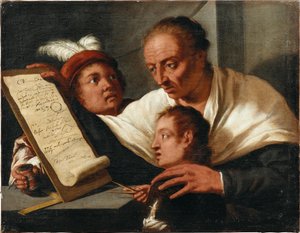 1650年以降、2人の男子生徒を持つ教師。 作： Pietro della Vecchia