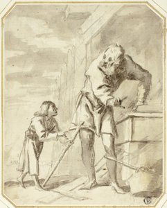 木工所で子供のイエスと聖ヨセフ 作： Pietro della Vecchia