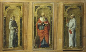 3つのパネル-パドヴァの聖フランチェスコ、聖ジェローム、聖アントニオ、1480年頃（パネルのテンペラ） 作： Pietro di Francesco degli (circle of) Orioli