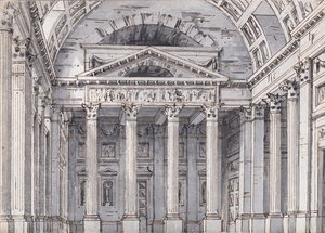 ガエターノ ドニゼッティによるオペラ ベリサリオの舞台デザイン、1820 年代。 作： Pietro di Gottardo Gonzaga