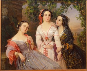 Portraits des soeurs la comtesse Elisabeth Salias de Tournemire (1815-1892), Sophia Soukhovo Kobylina (Soukhovo-Kobylina) (1825-1867) et Eudokia Petrovo Solovovo - Peinture de Pimen Nikitich Orlov (1812-1863), キャンバスに油彩 作： Pimen Nikitich Orlov