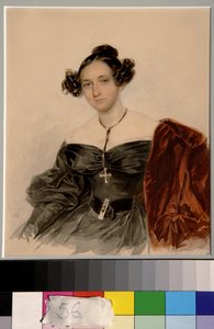 伯爵夫人ナデジダ・イワノフナ・ゴリツィナ、旧姓クトゥソワ (1796-1868) の肖像 - ピョートル (ピエール) ソコロフ (1791-1848) 作、紙に水彩 (20.2x16.5 cm) 作： Piotr Sokolov