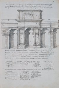 ピッロ・リゴリオ（1513-1583）の「ローマ古代史」より、ローマのクラウディウスのアーチの図。 作： Pirro Ligorio