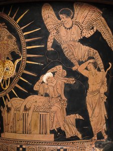 ルカニアンカリックスクレイターの詳細、紀元前400年頃 作： Policoro Painter