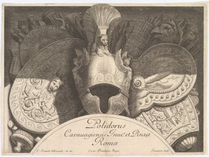 ダイバーズトロフィー武器のトロフィー、ローマのパラッツォミレシのファサードの後、1651年。作成者：Polidoro da Caravaggio、Rene Lochon。 作： Polidoro da Caravaggio