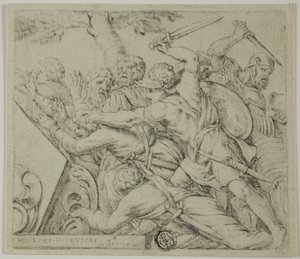 スパガビーゼ軍を引き裂くキュロスの兵士 作： Polidoro da Caravaggio