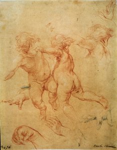 2つの飛行プッティ、研究、1740年代 作： Pompeo Batoni