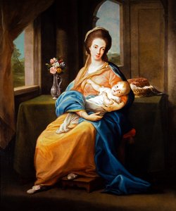 肖像画のペア、子供を連れた婦人（キャンバス） 作： Pompeo Girolamo Batoni