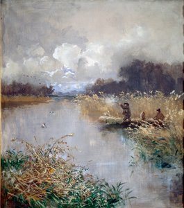 アヒル狩りの絵 ポンペオ・マリアーニ（1857-1927） 1898年 日115x100 cm Genes, Galleria d