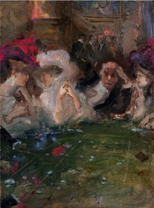 マリアーニ、ポンペオ（1857-1927）によるルーレットのプロのギャンブラー。厚紙に油彩、サイズ：36x26 作： Pompeo Mariani