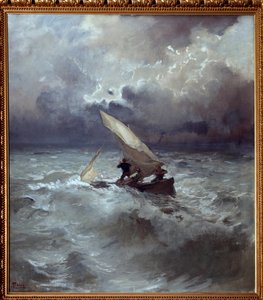 Tempete en mer（海の嵐） ポンペオ・マリアーニ（1857-1927）による絵画 1898年 薄暗い 145x135 cm ジェノバ、Galleria d