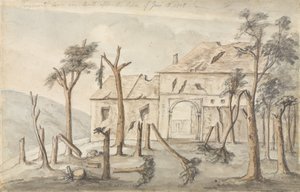 1815年6月18日、1815年7月の訴訟の1か月後に描かれたHougoumont（紙に鉛筆とトイレ） 作： Ponsonby