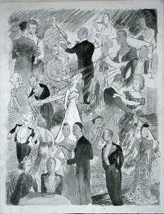 We go dancing in London (ペン、インク、モノクロ水彩、紙)