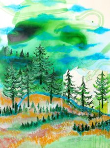 抽象的な山と森