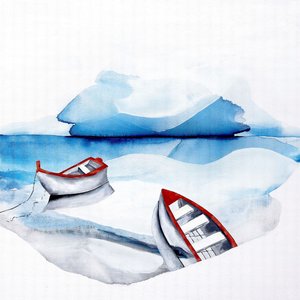 赤いボート、青い湖 作： Poonam Choudhary